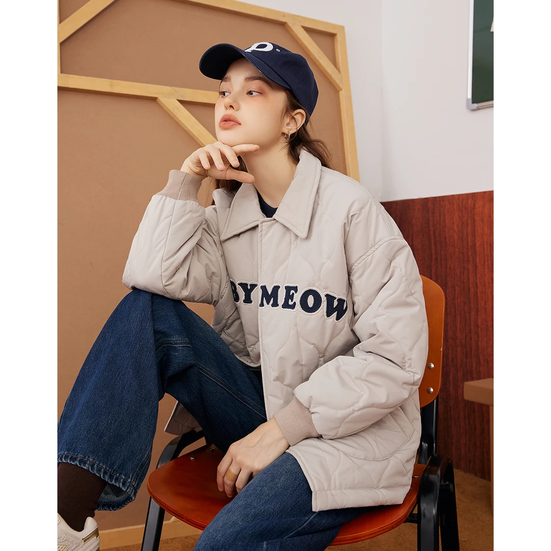 a02【金拐子专属】秋冬款个性字母刺绣宽松百搭棉衣加厚AEE4B1852