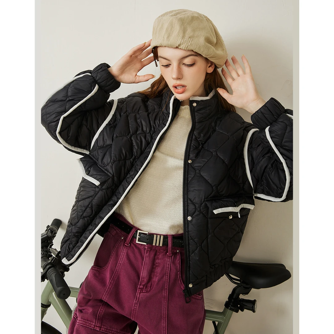 7248【金拐子专属】A02简约撞色短款上衣保暖休闲女式棉衣