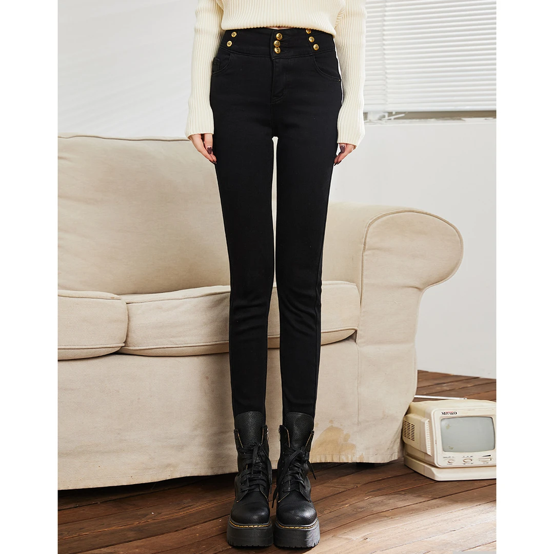 9587【金拐子专属】A02抓绒保暖高腰休闲小脚裤街头风百搭牛仔裤