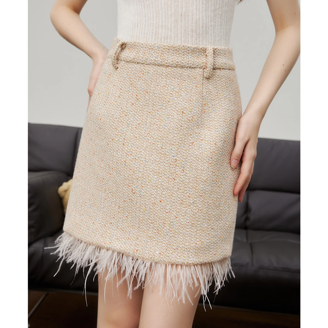 a02【妍妍专属】显瘦小香风一字裙个性装饰小众半截裙AES4Q2601