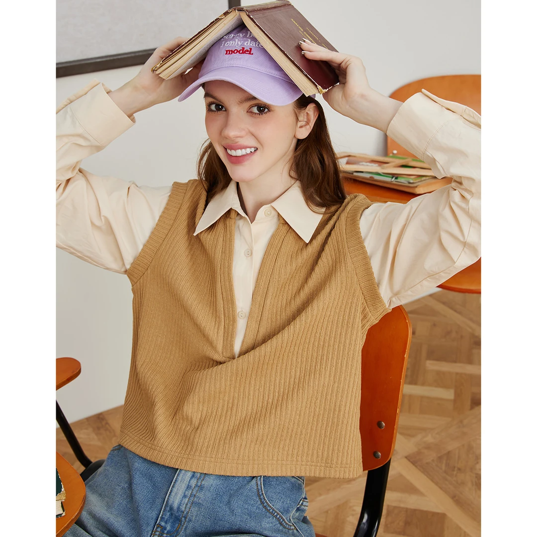 a02【轩总专属】 休闲学院风长袖衬衫假两件拼接针织衫AEI1Z1620