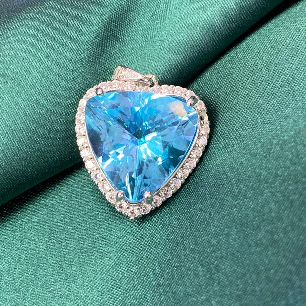 Royal Clive天然瑞士蓝托帕石吊坠TP#905心形亮透满火彩高级百搭