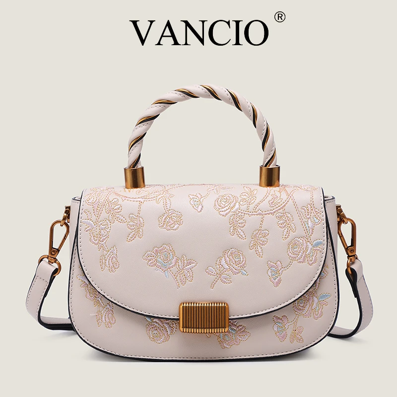 重工刺绣夏季新款手提单肩斜挎包——VC9025米杏色