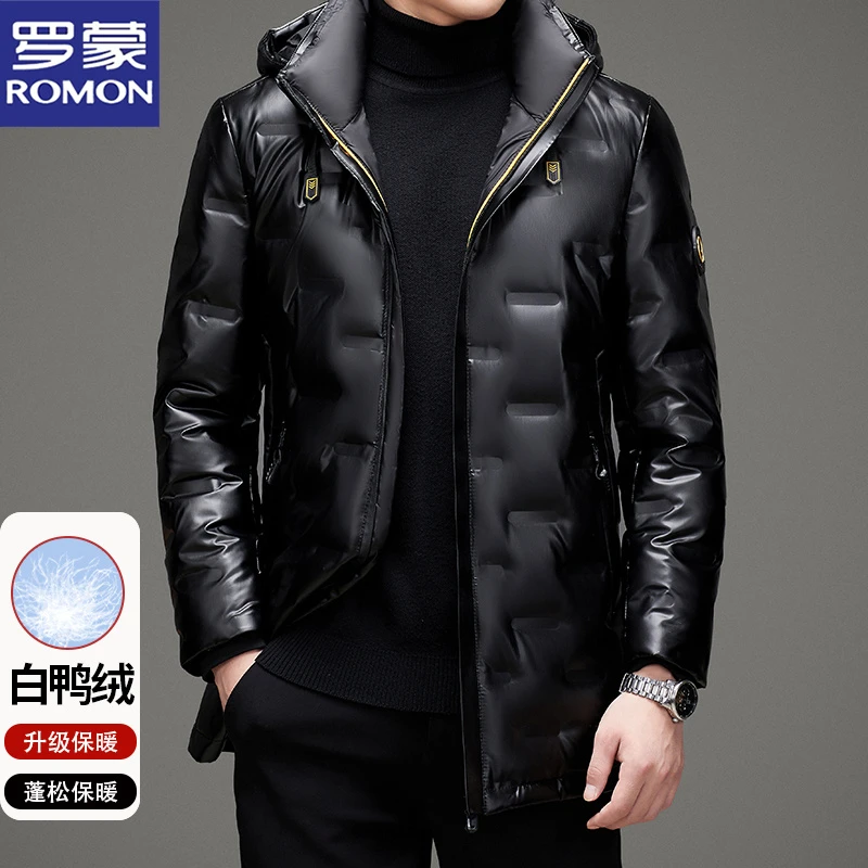 罗蒙秋冬季男士中长款羽绒都时尚休闲轻薄90白鸭绒保暖连帽外套男