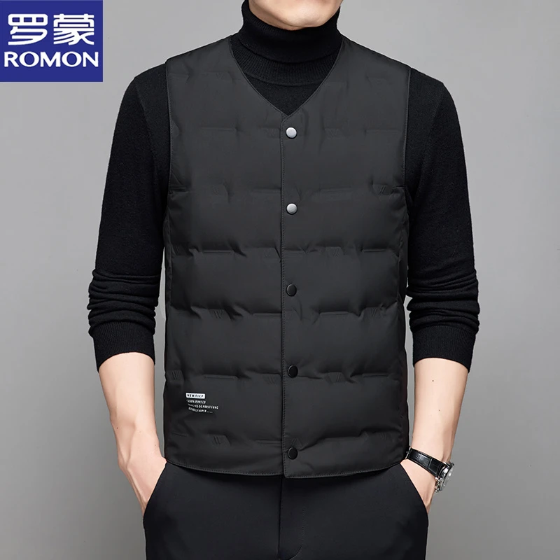 罗蒙秋冬季男士羽绒马甲时尚休闲优质白鸭绒单排扣轻薄保暖背心男
