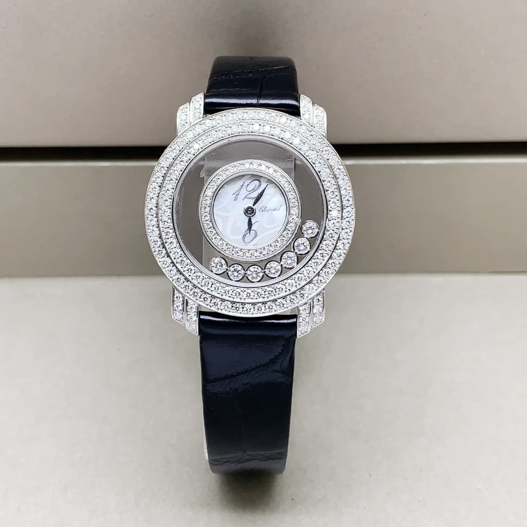95新 Chopard/萧邦 /18k金原钻/30mm/石英气质优雅女士手表