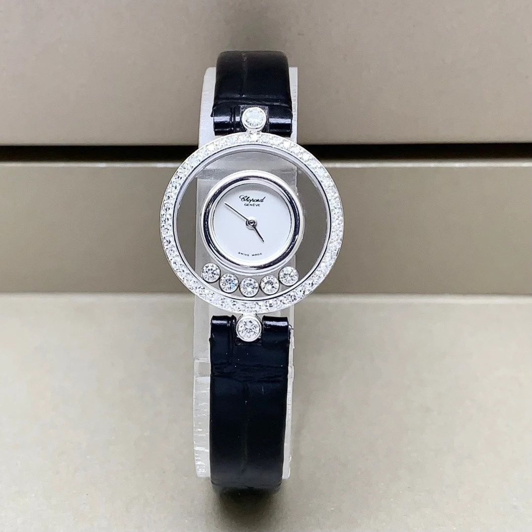 95新 Chopard/萧邦 24mm，18k白金，石英，原镶钻女表