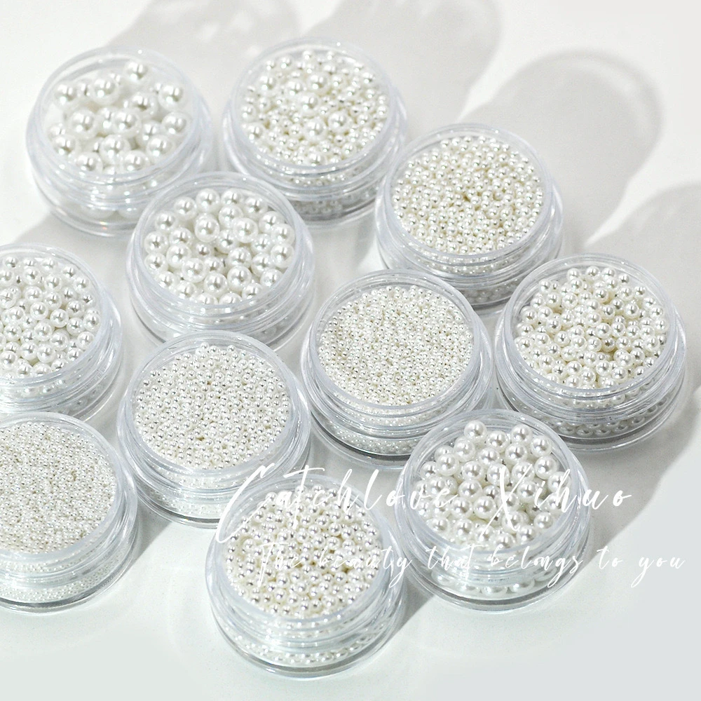 美甲饰品 优质高亮树脂仿珍珠无孔圆形珠珠不脱皮纯白吊坠流麻DIY
