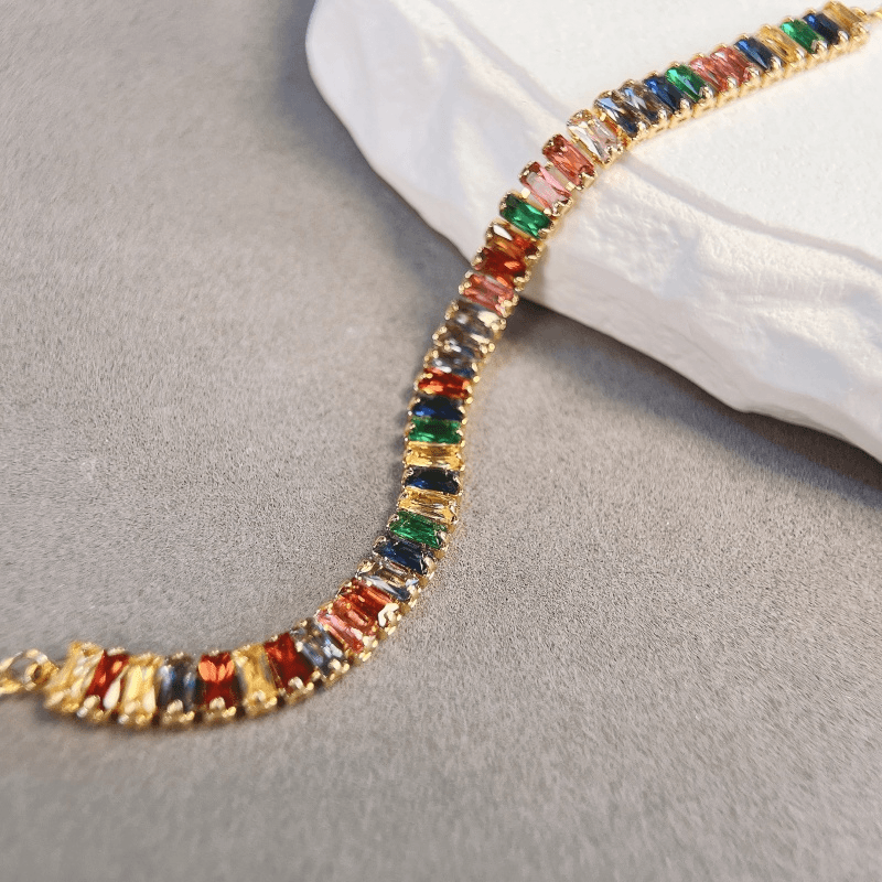 铜合金合成锆石手链 【746】多巴胺色手链16+6cm夏季小众原创设计