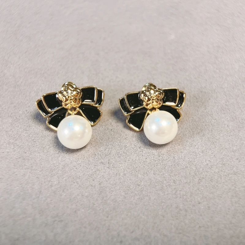 铜合金珐琅耳饰 【1785】法/香/蝴蝶结珠珠耳钉