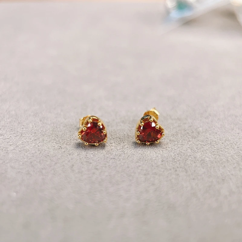 925银合成锆石耳饰 【1881】英/round /rose  love红色爱心耳钉