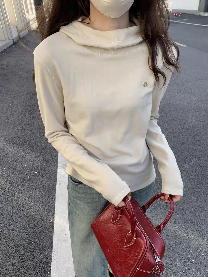 简约字母刺绣连帽卫衣女秋冬新款韩版时尚百搭打底上衣 DX23D1261