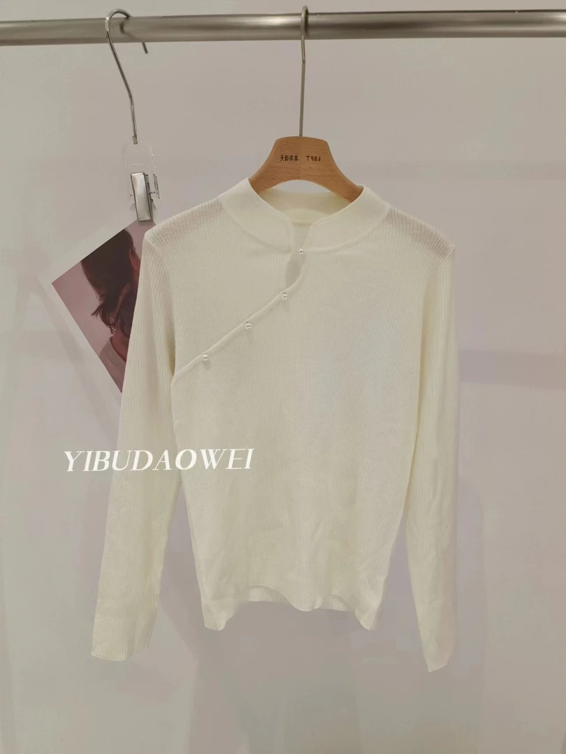 国风气质复古镂空旗袍领毛衣女冬季新款宽松长袖打底衫 088-60856