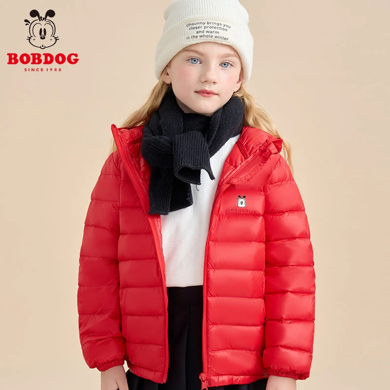巴布豆卡乐秋冬百搭舒适保暖轻薄中大童男女童轻薄连帽羽绒服301