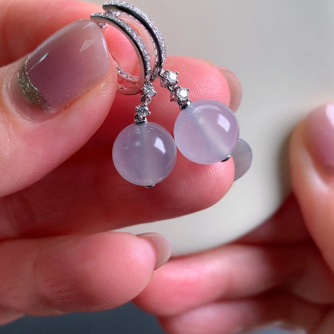 翡翠耳饰18K金镶嵌圆珠