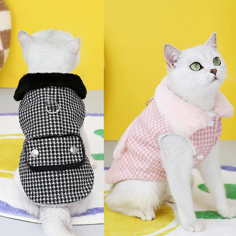 【丰锦优品】宠物服装棉背心秋冬新款千鸟格大衣