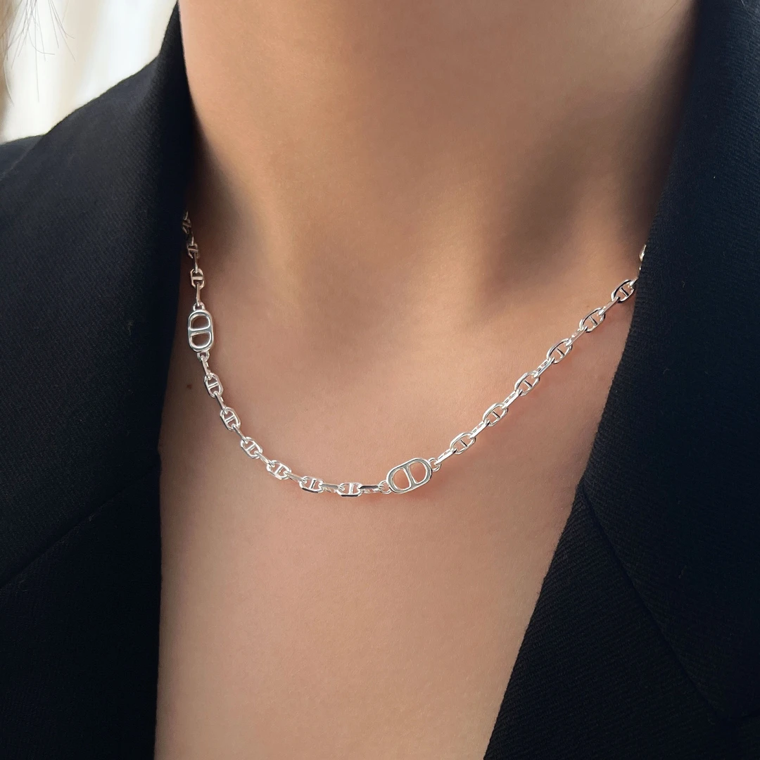 链子925银 s925纯银猪鼻子颈链项链女重工百搭小众爆款锁骨链