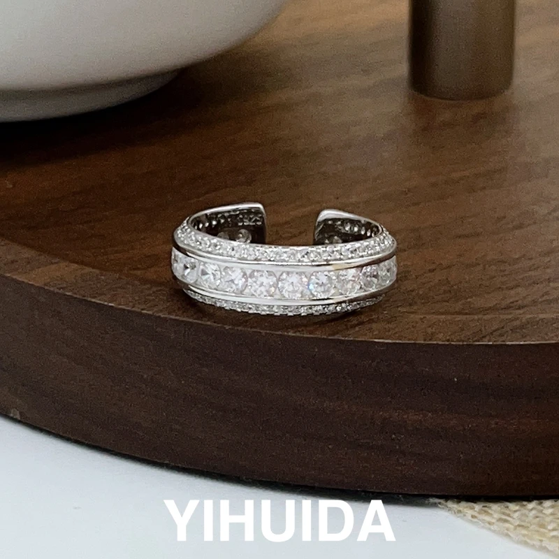 925银戒指 【微镶满钻】开口戒指甜美几何百搭气质2024年新款 040