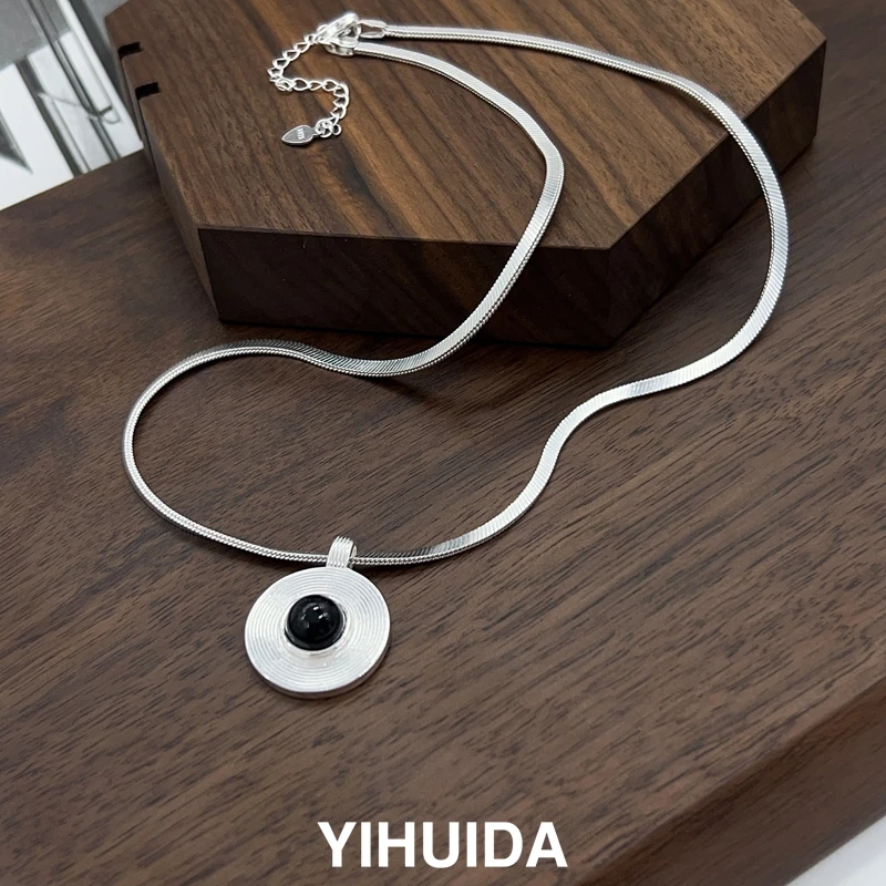 坠链均925银 s925银【飞盘】韩版项链小众设计ins几何圈2024年新款