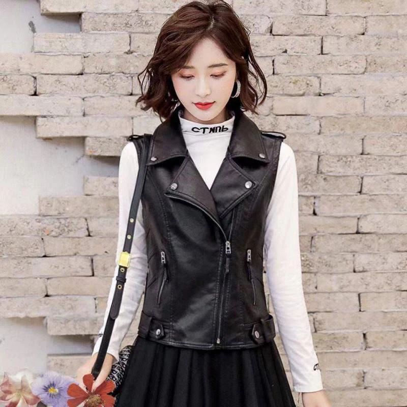 海宁皮衣马甲2025秋季新款韩版修身时尚百搭短款西装领机车风外套