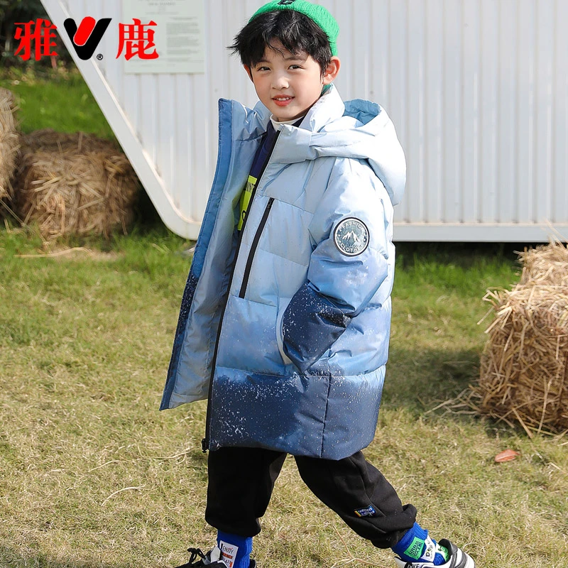 雅鹿2023新款儿童羽绒服加厚中长款男童女童宝宝洋气冬装冬季外套