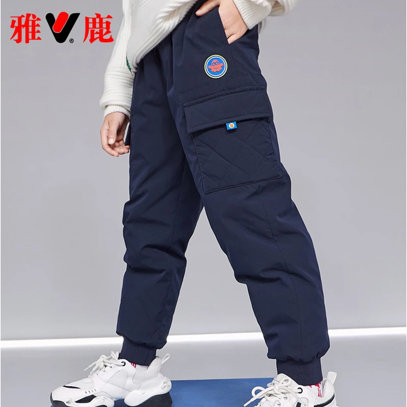 雅鹿儿童羽绒裤男童女童宝宝加厚小孩子男宝女宝大童冬季外穿裤子