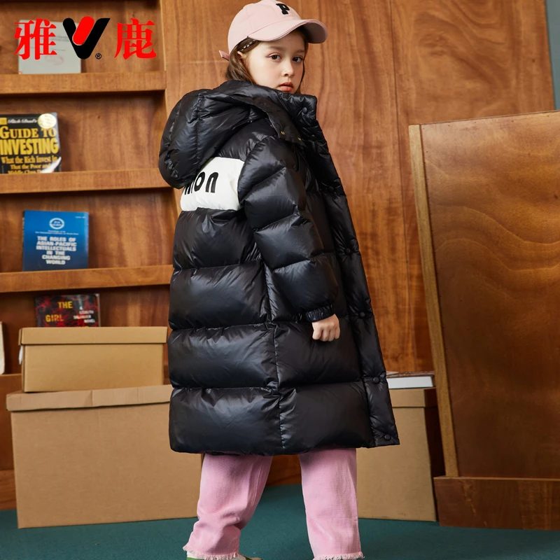 雅鹿儿童羽绒服2023新款洋气男童女童宝宝中长款加厚大童冬季外套
