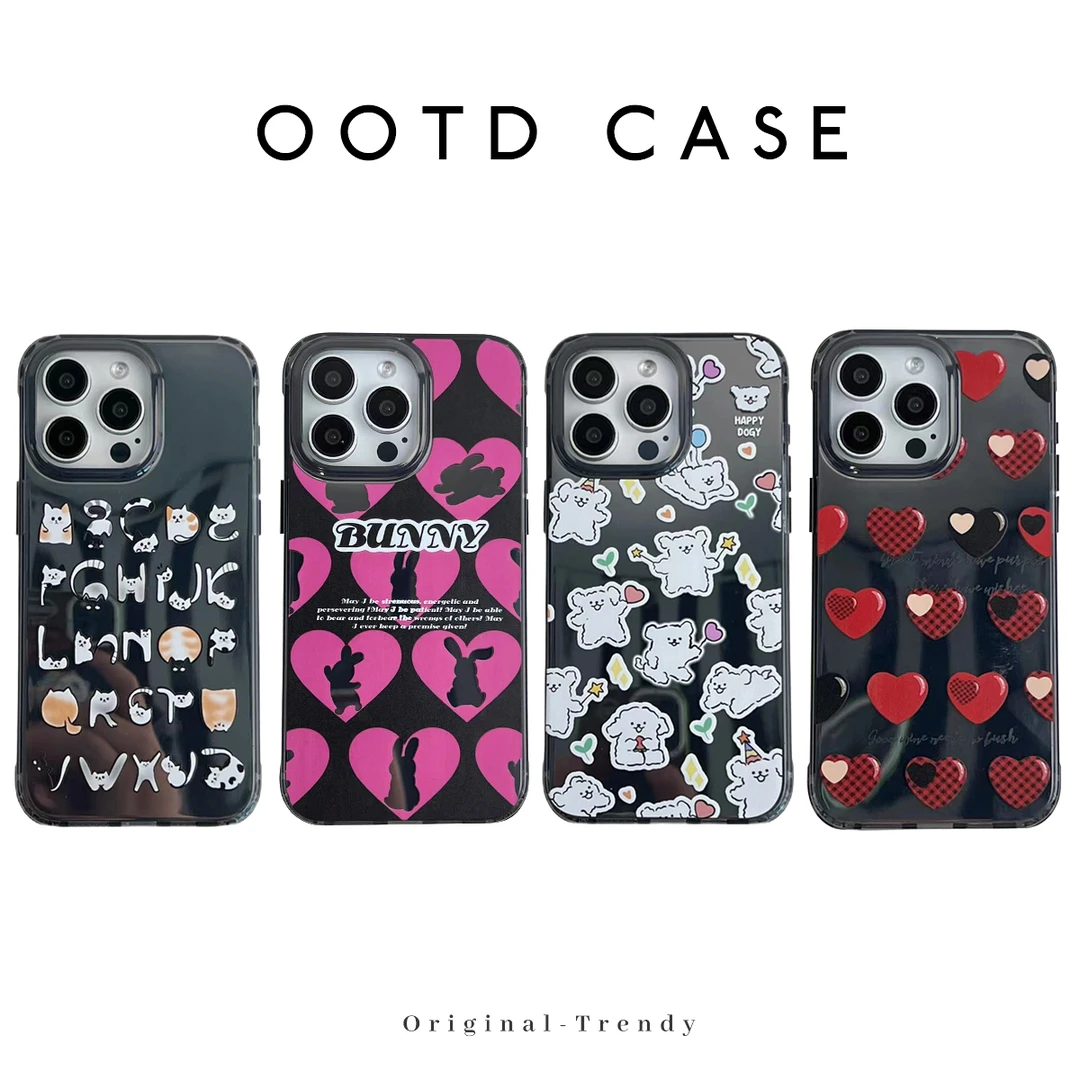 OOTD CASE镜面高级定制苹果15promax可爱卡通彩绘适用于苹果14/13