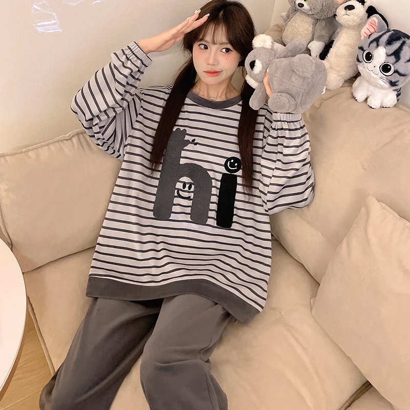 海岛绒睡衣女秋冬季珊瑚绒加大码200斤春秋款女款薄绒家居服套装