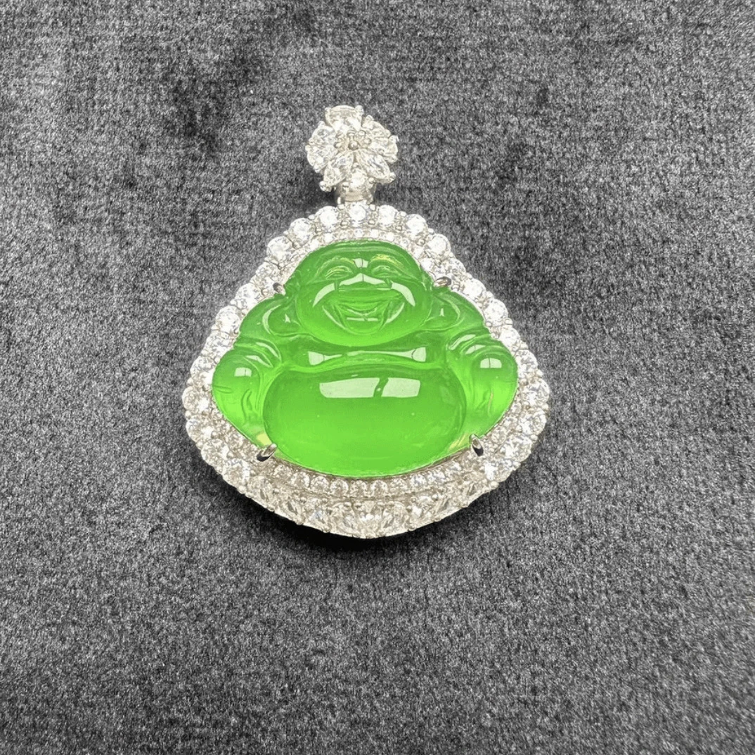 桐掌柜珠宝天然玉石冰透饱满笑脸弥勒佛吊坠豪镶满钻