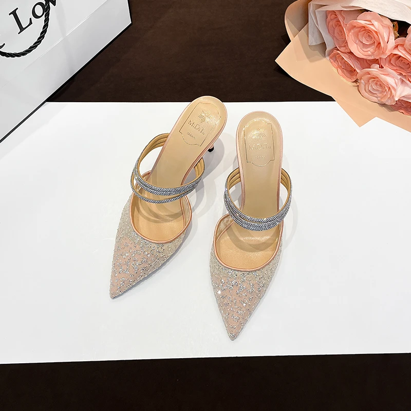 MIDITU/米蒂图 夏季气质蕾丝高跟鞋尖头2025年新款细跟时尚仙女风