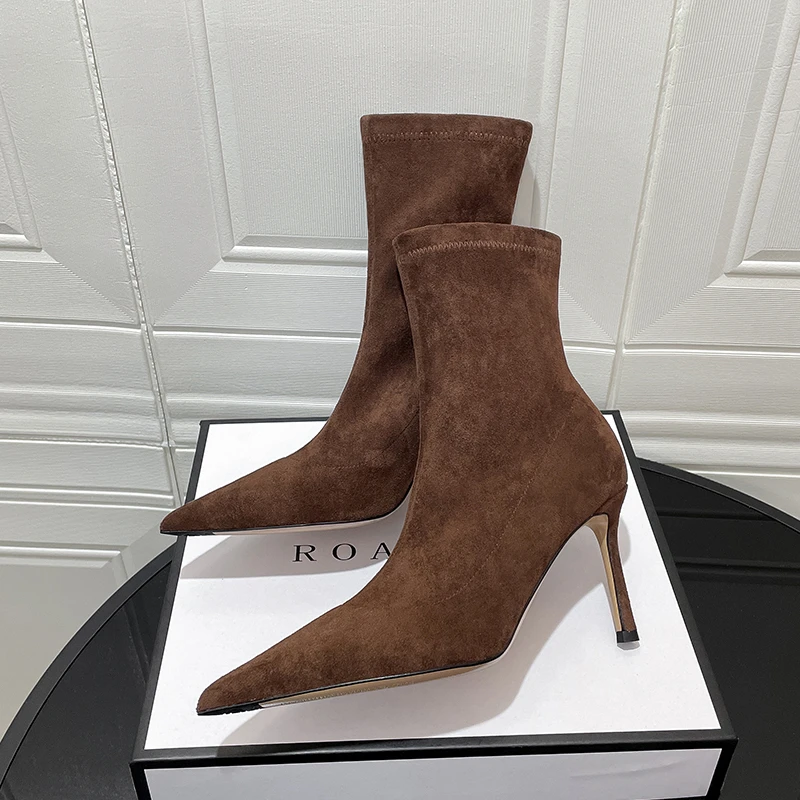 MIDITU/米蒂图 2024年秋季新款尖头高跟弹力瘦瘦靴