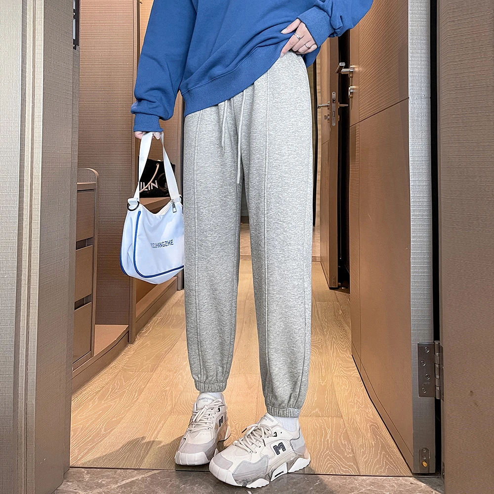 唐造2025春秋直筒长裤女款华棉宽松哈伦裤黑色抽绳阔腿卫裤子 283