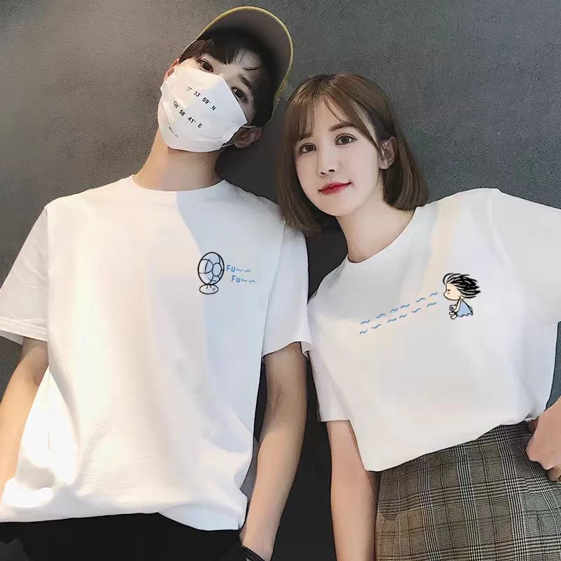 t恤网红纯棉夏季情侣装半袖宽松ins白色时尚休闲百搭打底潮流印花