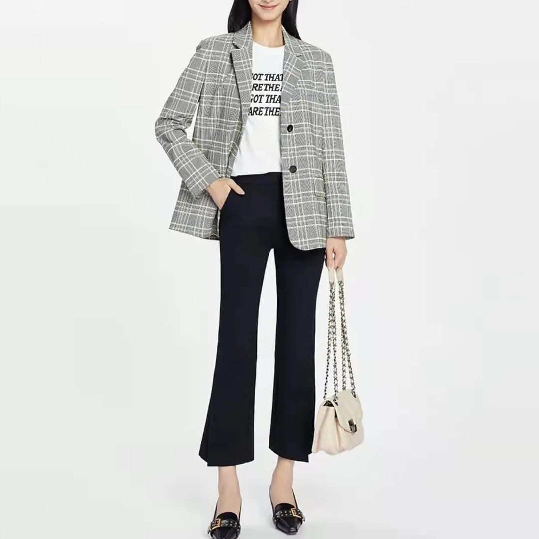 2024春夏新款休闲裤人鱼裤剪刀九分开叉裤微喇裤女5100271九分裤