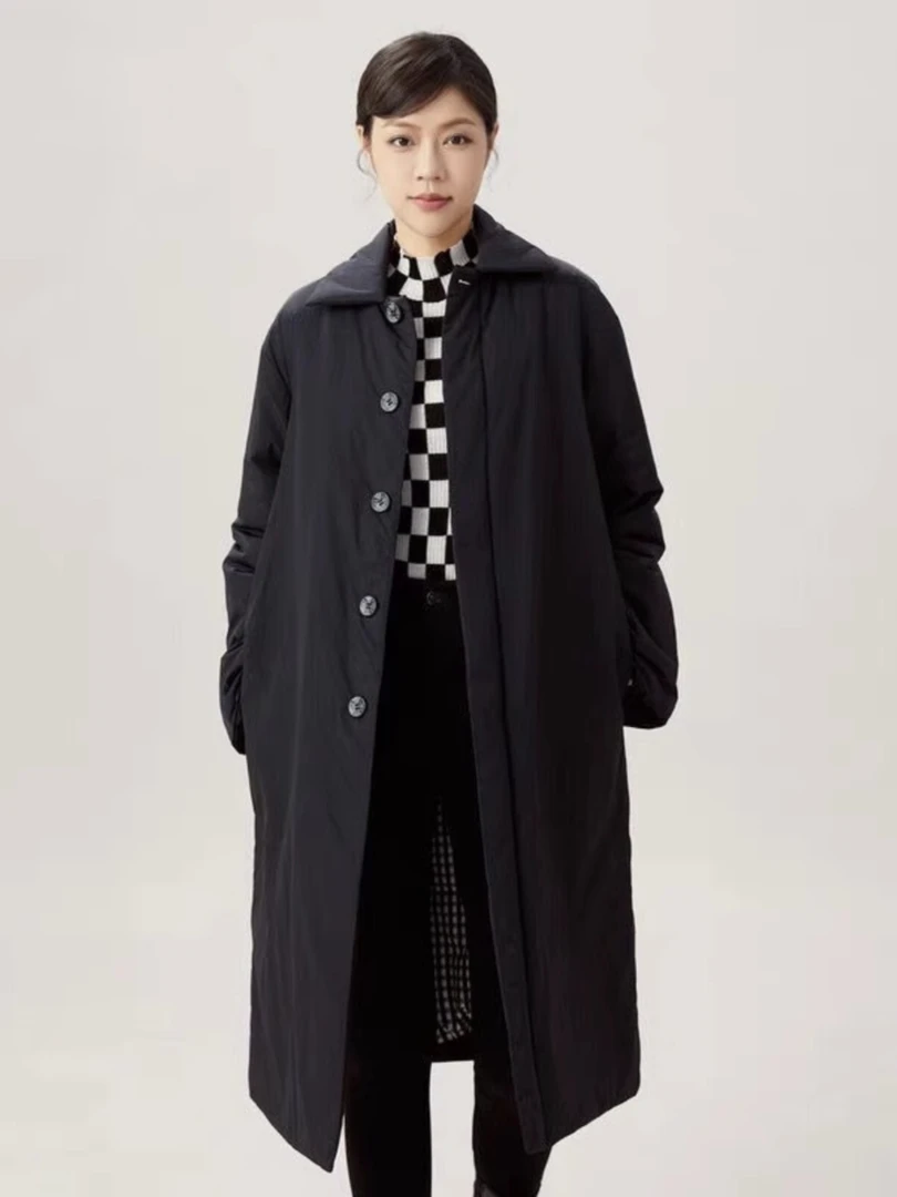 2024秋冬新款翻领单排扣直身版中长棉服女外套5400690