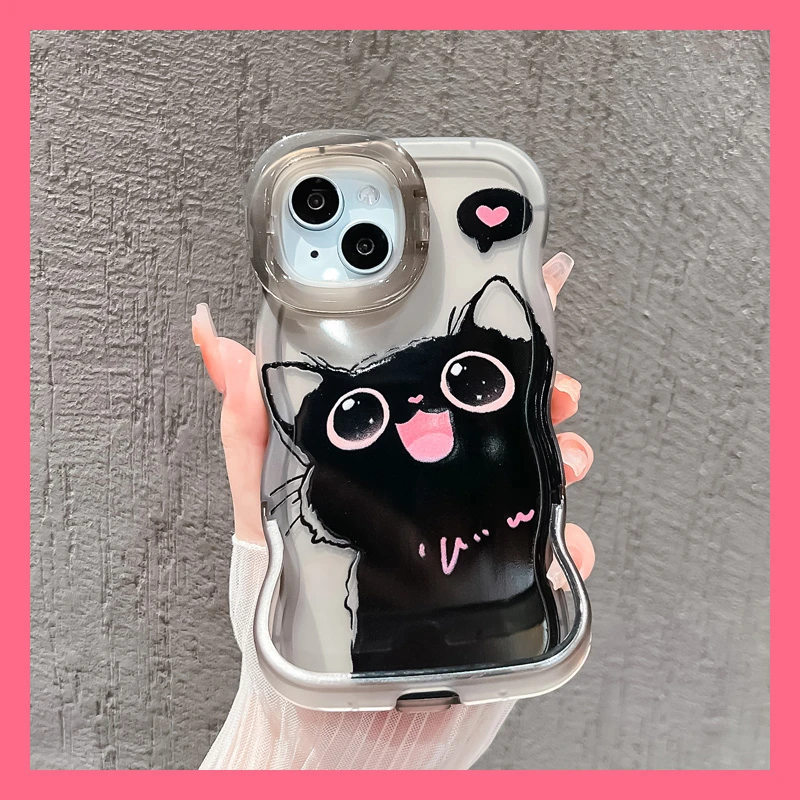 适用苹果iPhone15手机壳vivo华为oppo小米大眼猫咪创意双支架14