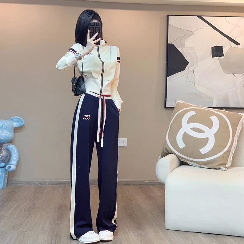 欧货秋季新款套装女时尚洋气网红炸街阔腿显瘦休闲运动服两件套