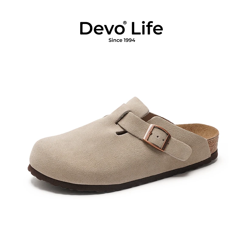 Devo/的沃勃肯鞋女款软木拖鞋包头半包反绒绒面百搭时尚女鞋3624
