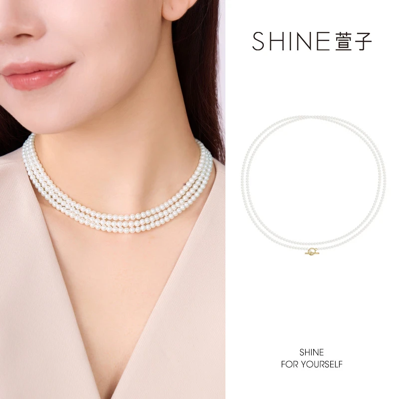 铜仿珍珠项链 萱子 铜仿项链 时尚复古风叠戴SHINE精致长款套链