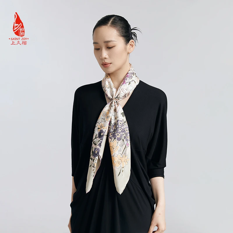 上久楷SAINTJOY/上久楷真丝方巾 双面印花 繁花集 FJS24028