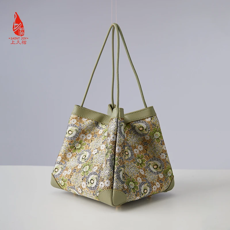 SAINT JOY宋锦拎包孔雀羽团花锦BWS24A0302-E（不含礼盒包装