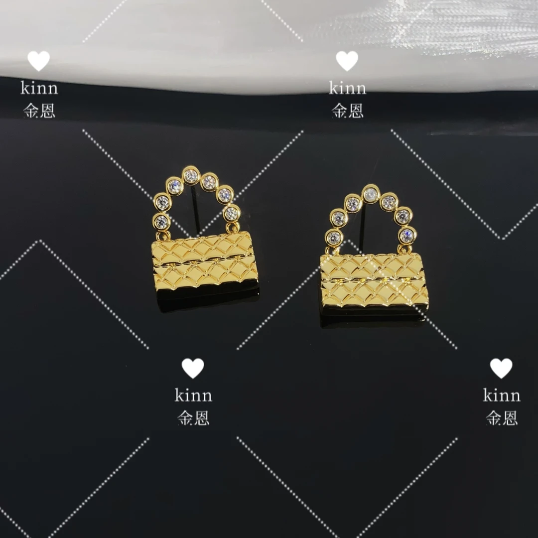铜合金耳饰 【金恩】气质轻奢时尚百搭法式小众简约 小香风包包耳环