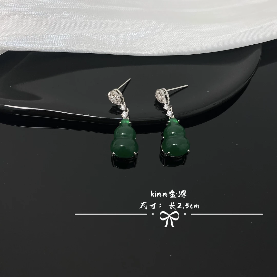 铜合金合成锆石耳饰 气质轻奢时尚百搭绿色精致镶嵌素款 葫芦耳环