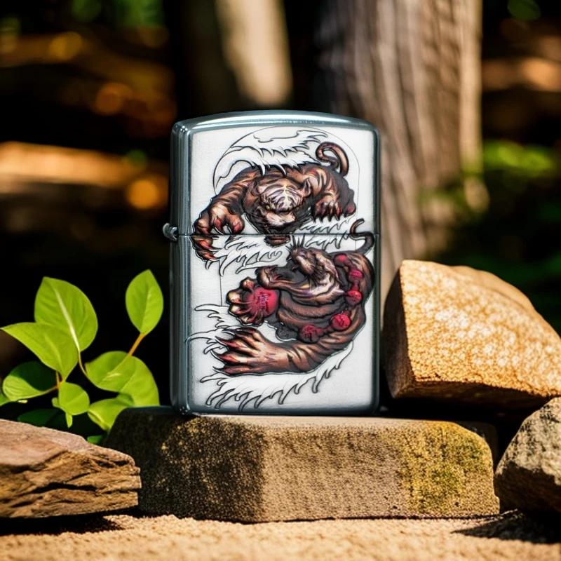 ZIPPO/之宝彩绘虎啸风生 镀银盔甲正品打火机男士复古国风DYJ1