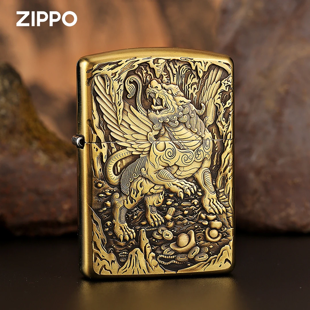 鬼王天禄貔貅浮雕盔甲正品打火机男士双面个性金色防风原装立体