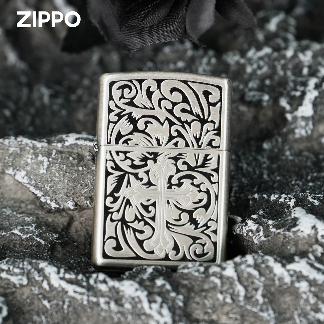 ZIPPO/之宝唐草克罗心正品打火机男士双面个性银色防风原装花DYJ1