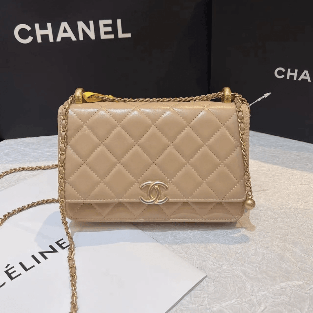 99新 Chanel/香奈儿 苏州包展/Chanel双金珠奶茶色woc
