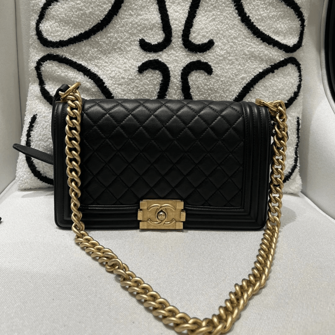 95新 Chanel/香奈儿 Rose/香奈儿黑金leboy中号784466
