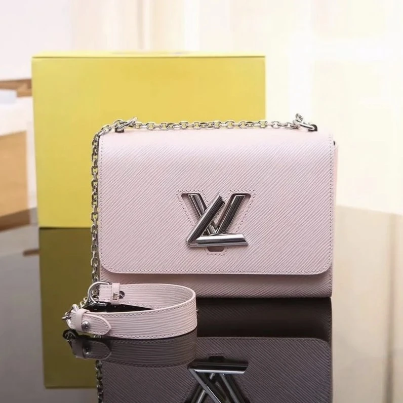 95新 LouisVuitton/路易威登 Rose/lv扭一扭粉银Twist Denim中号